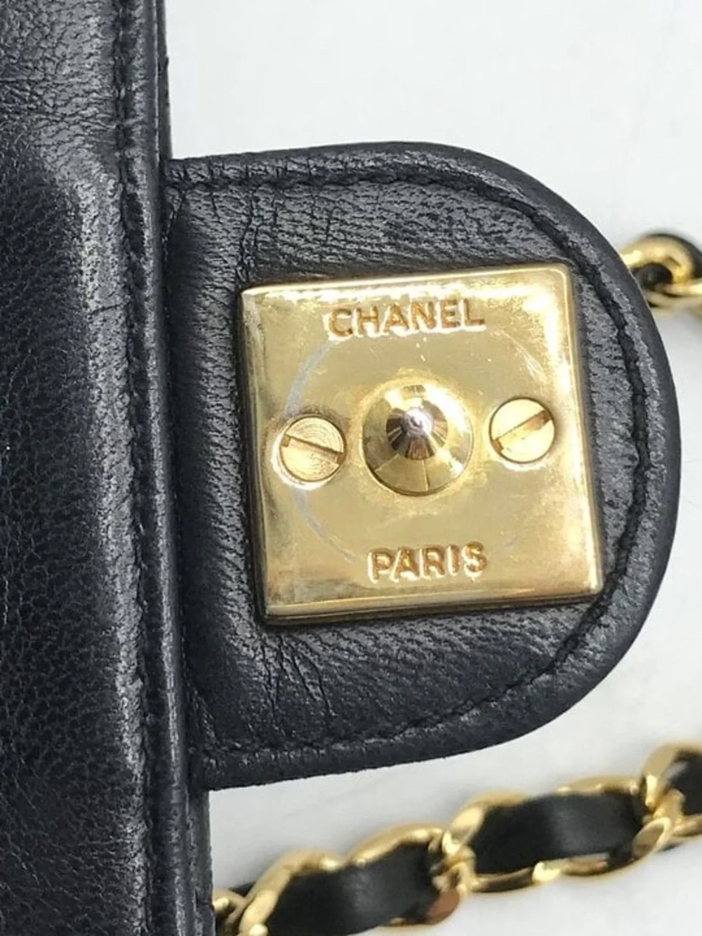Authentic Chanel black lambskin leather single flap vintage bag